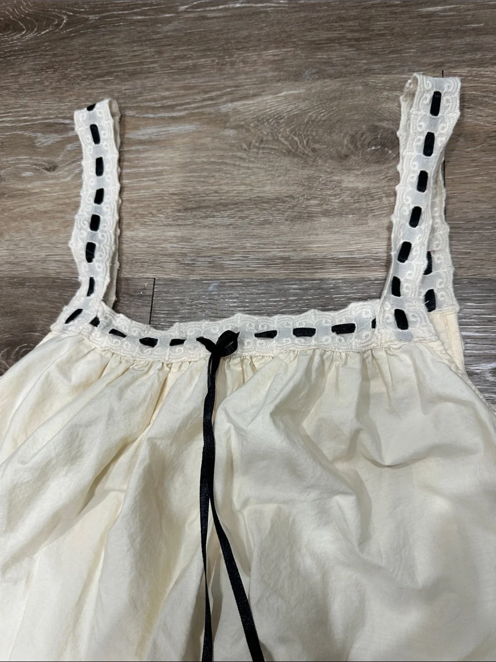 Anthropologie Cream Eyelet Maxi Dress with Black Tie - Picture 3 of 11